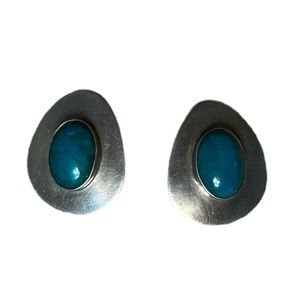 Vintage Taxco Turquoise Sterling Silver Clip On Earrings